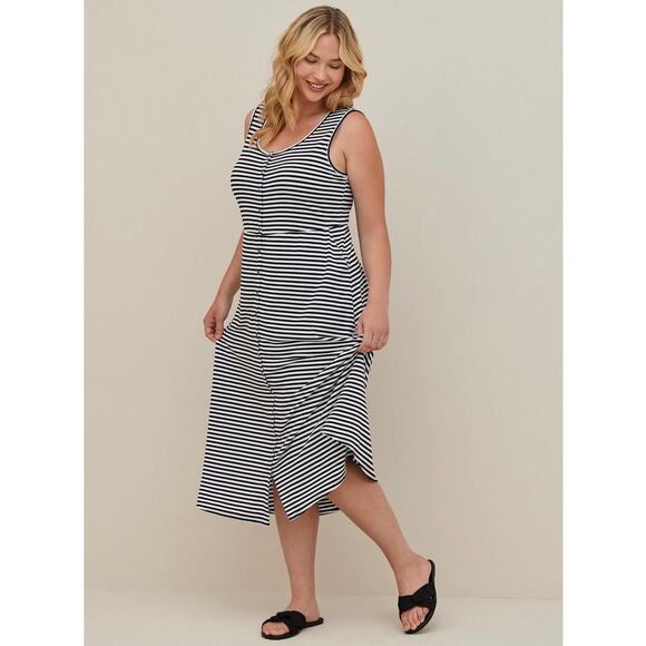 Torrid Maxi Jersey Button Front Dress Black White Stripe Tank Sleeveless Womens - Picture 1 of 7